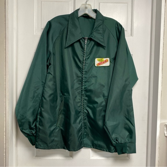 K brand Vintage Jacket Green Large DEKALB Patch Full Zip 70's 80's Nylon Farmer - Picture 1 of 16